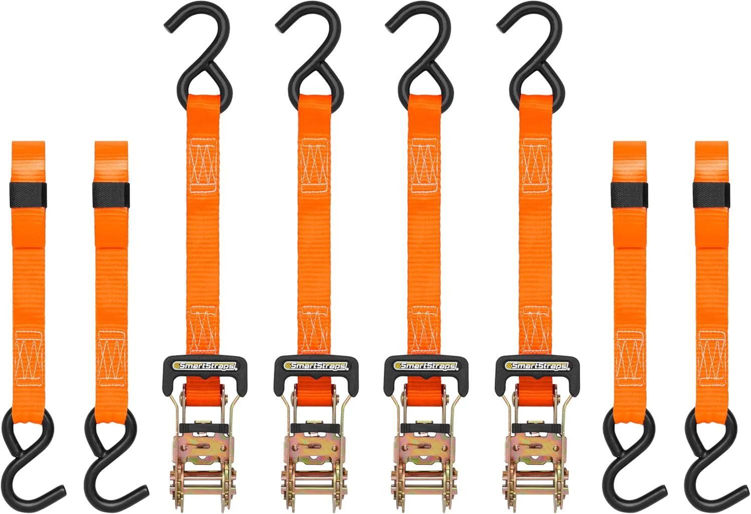 Image of SMARTSTRAPS 10-Foot Ratchet Straps (4pk)  3,000 lbs Break Strength  1,000 lbs Safe Work Load Haul Heavier Loads Like Motorcycles, Boats and Large Appliances  Heavy-Duty Padded Tie-Downs, ORANGE (149) 4 Pack 10'' 3000 lb