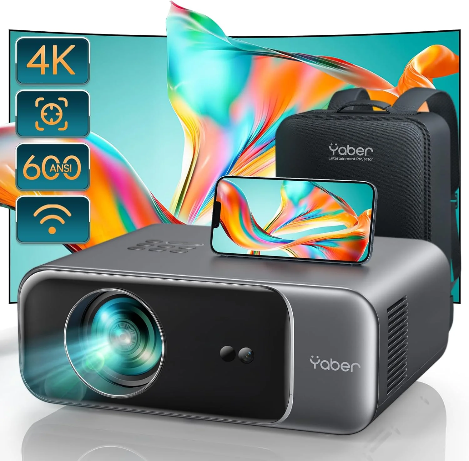 Image of YABER Pro V9 Native 1080P Outdoor Movie Projector, Auto 6D Keystone & 50% Zoom, Home Theater Projector for Phone/TV Stick/PC Grey Standard