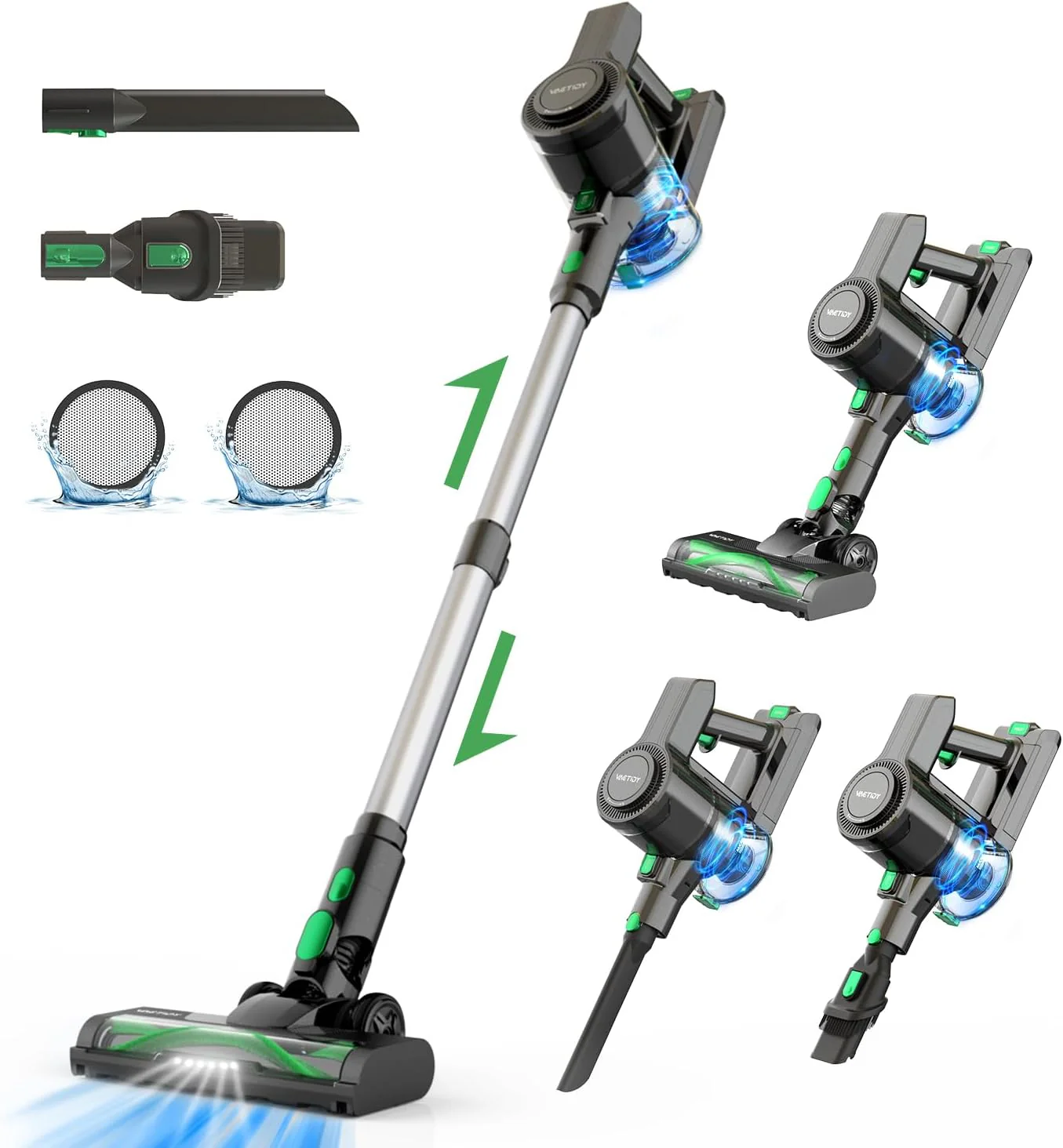 Image of Vactidy V9 Cordless Vacuum Cleaner 6-in-1 Lightweight Stick Vacuum Cleaner with Brushless Motor, 45 Min Runtime, for Hard Floors and Carpets, Green