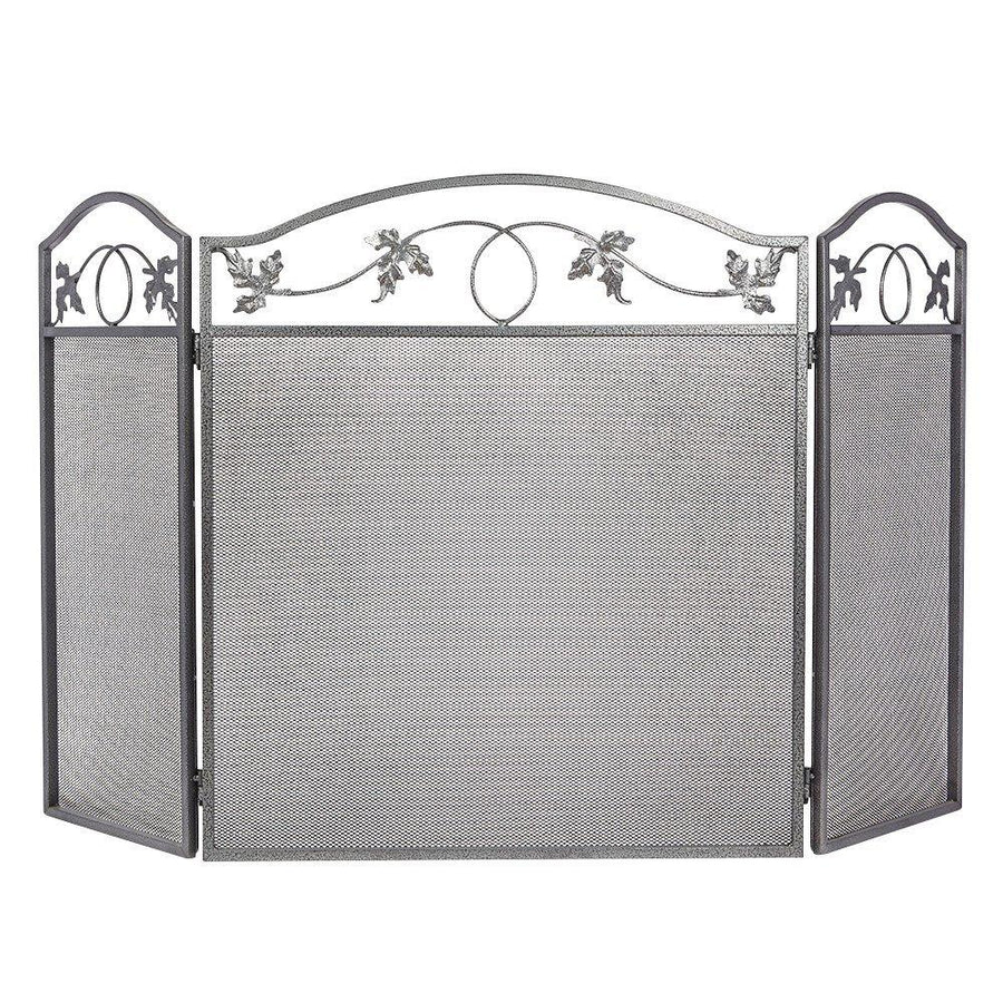 Image of Amagabeli 3Panel Pewter Wrought Iron Fireplace Screen with Protective Mesh Solid Spark Guard
