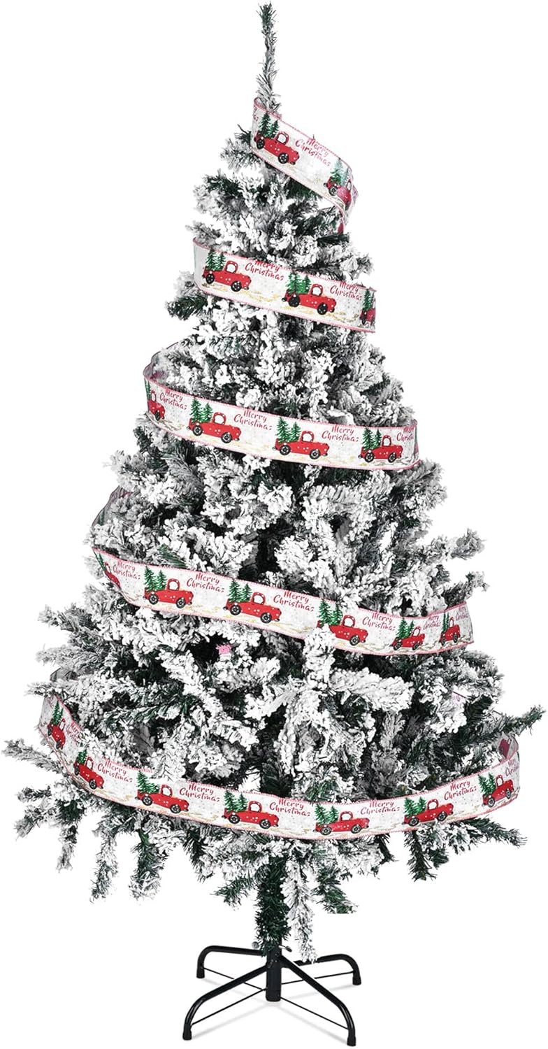 Image of Yescom 5ft White Flocked Artificial Christmas Tree – Hinged Foldable Pine with 518 Branch Tips for Holiday, Party, Office & Home Décor