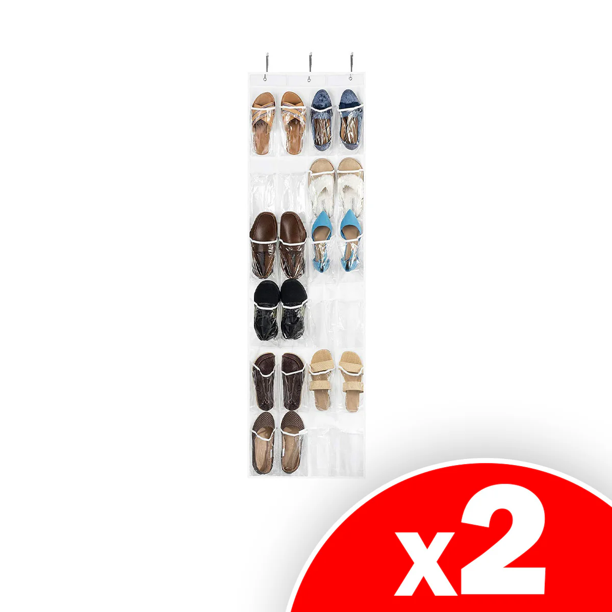 Image of ZOBER Over The Door Shoe Organizer - 24 Breathable Pockets - Pantry Organizer, Laundry Room, Toy Storage Organizer - Chrome Hooks, Easy Set Up, 2 Pack