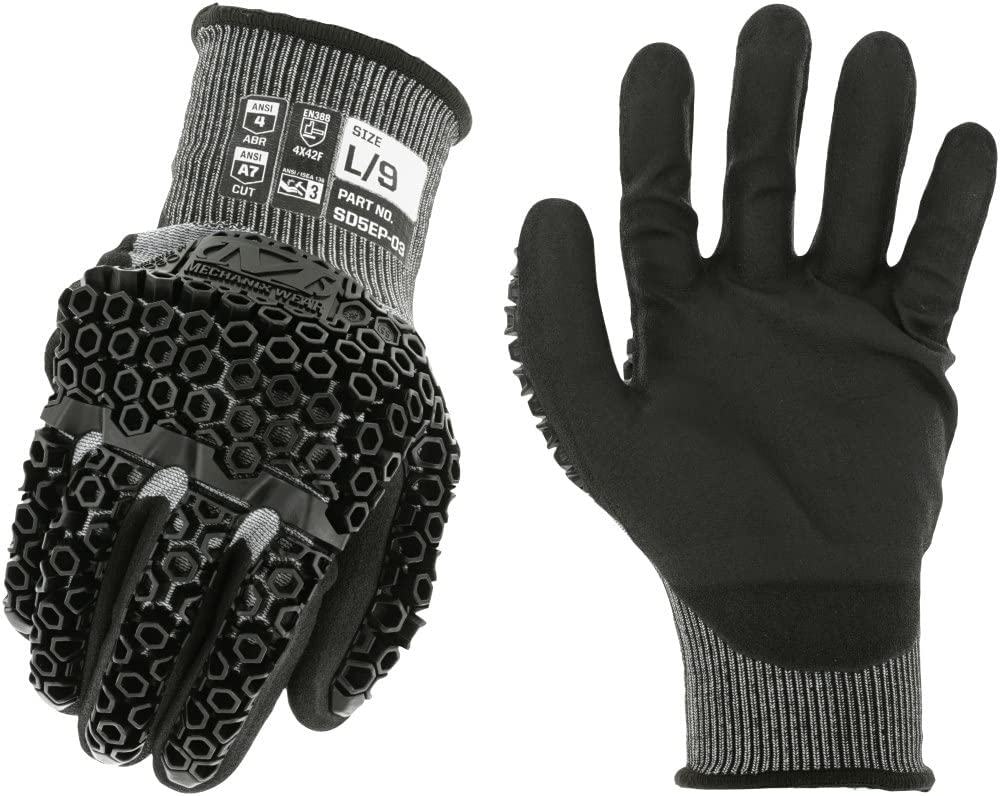 Image of Mechanix Wear ANSI A7 Cut Resistant Nitrile Coated SpeedKnit M-Pact Heavy Duty Work Gloves - Touch Capable, D3O Technology, High Abrasion Resistant, Grey, 1 Pair in plastic (Sizes SM, MD, LG, XL, XXL)
