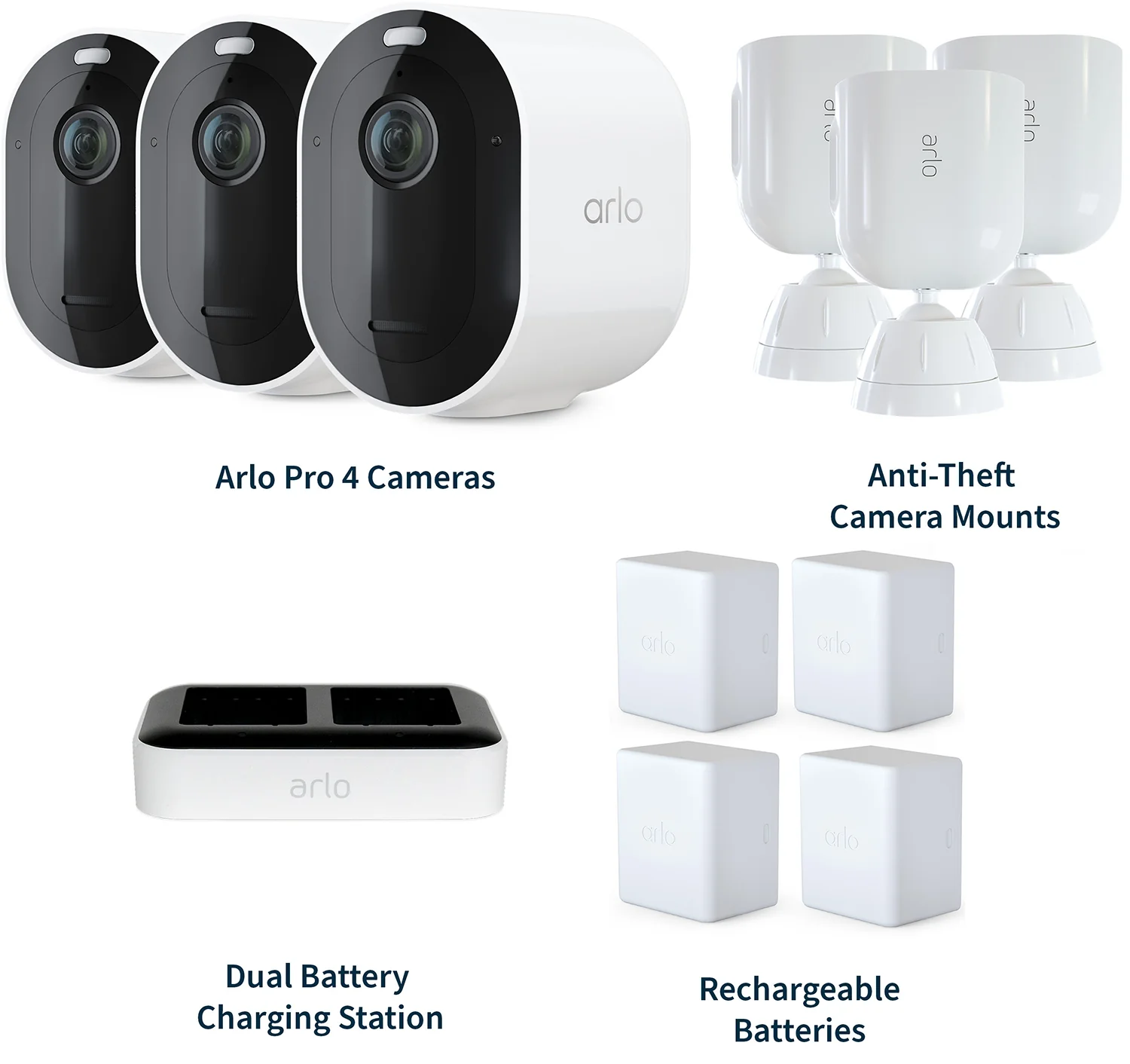Image of Arlo - Pro 4 Spotlight Camera Security Bundle - 3 Wire-Free Cameras Indoor/Outdoor 2K with Color Night Vision (11 pieces)