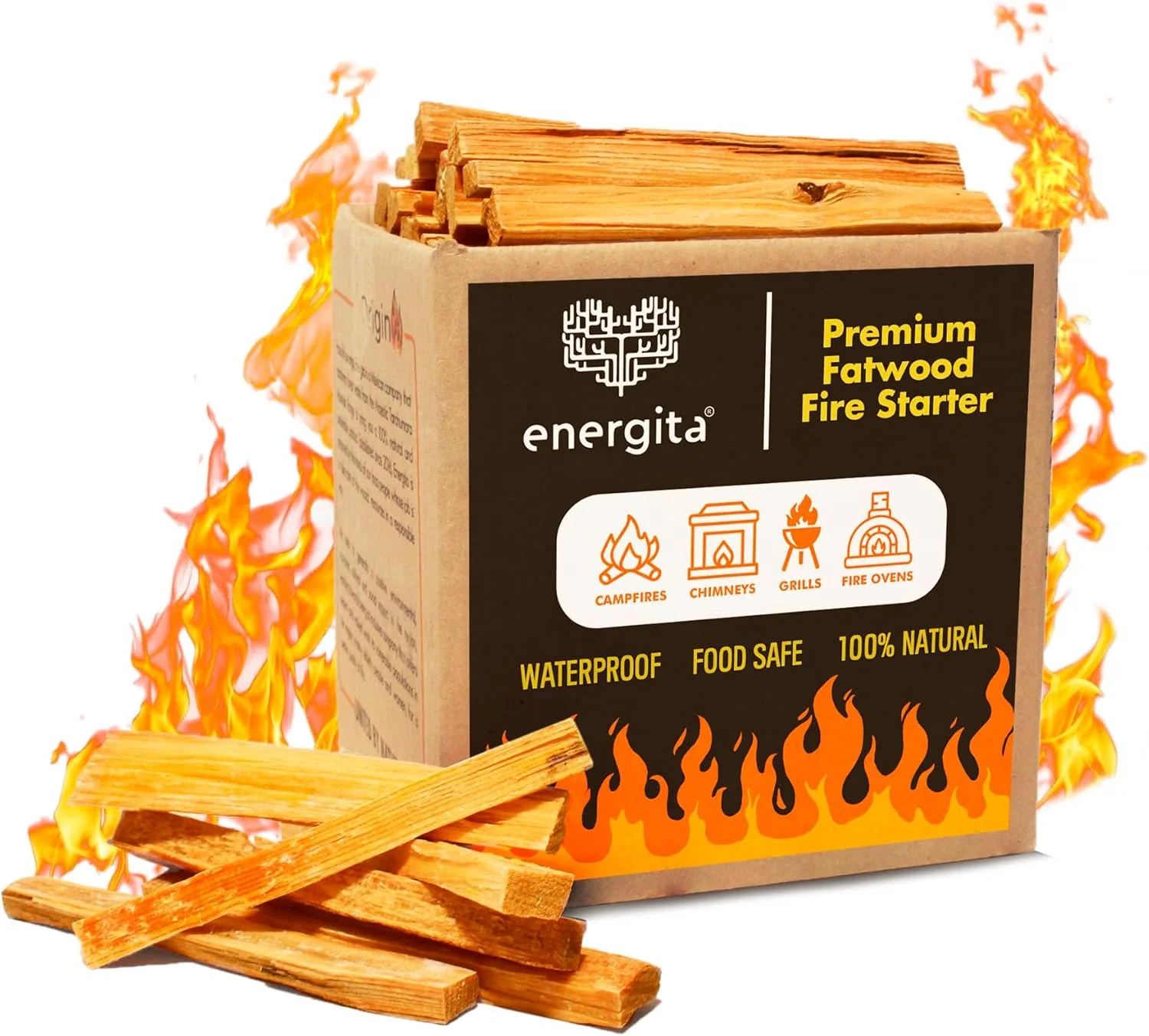 Image of Energita 10 lbs Premium Fatwood Fire Starter Sticks, 100% All Natural, Waterproof Camping Essential Equipment
