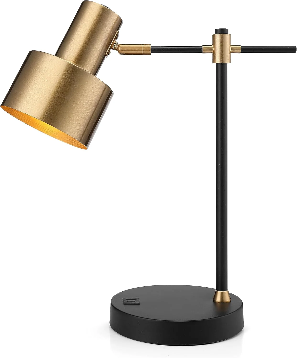 Image of Rumi Lighting 17 in. Brass Gold and Black Lamp with 2 Fast Charging USB Ports for Task and Reading
