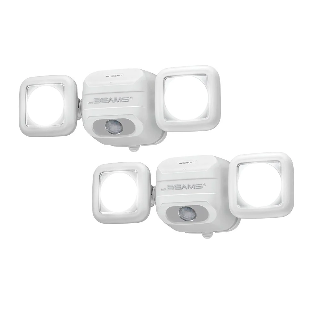 Image of Mr Beams MBN3000 NetBright 500 Lumen High Performance Wireless Battery Powered Motion Sensing LED Dual Head Security Spotlight (2 Pack), White