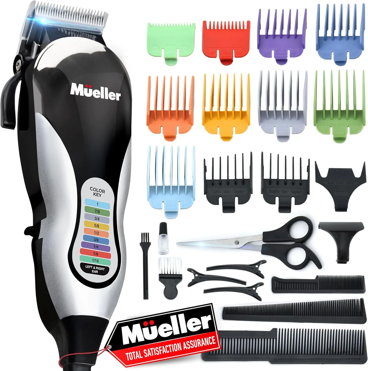 Image of Mueller Ultragroom Professional Hair Clippers for Men with Colored Design, Hair Trimmer for Men, 12 Guide Combs, Trimmer for Hair, Beards, Head, Body, and Face