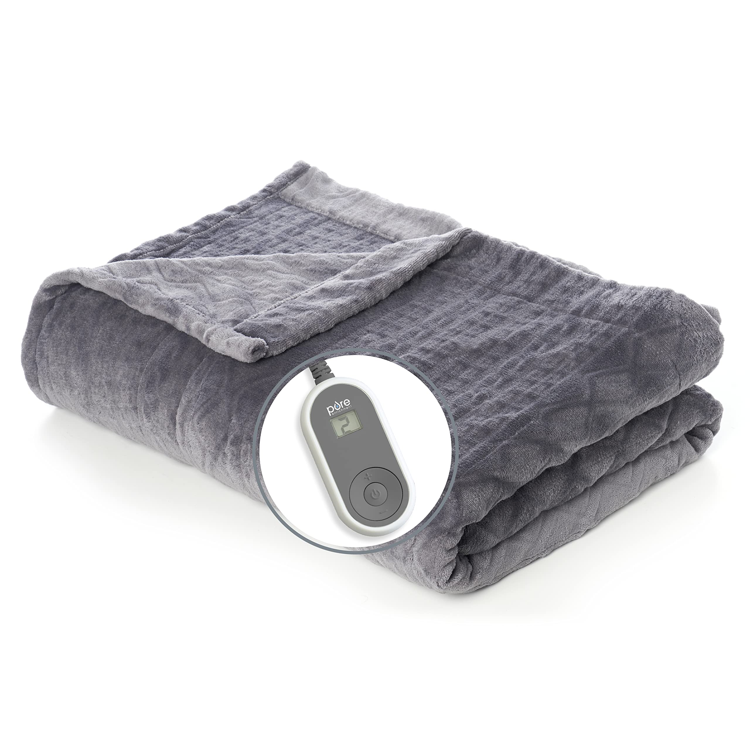 Image of Pure Enrichment PureRelief Deluxe Heated Blanket - 10 Heat Settings, Super Soft Micromink Velvet Fabric, LCD Controller, Auto Shut-Off Timer, Machine Washable - Twin Size Electric Blanket