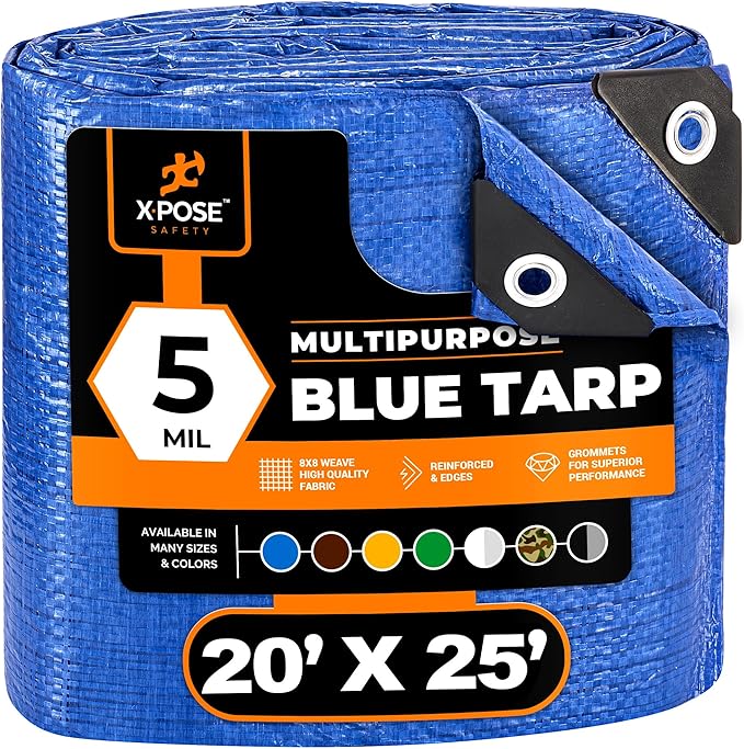 Image of Better Blue Poly Tarp 20' x 25' - Multipurpose Protective Cover - Lightweight, Durable, Waterproof, Weather Proof - 5 Mil Thick Polyethylene