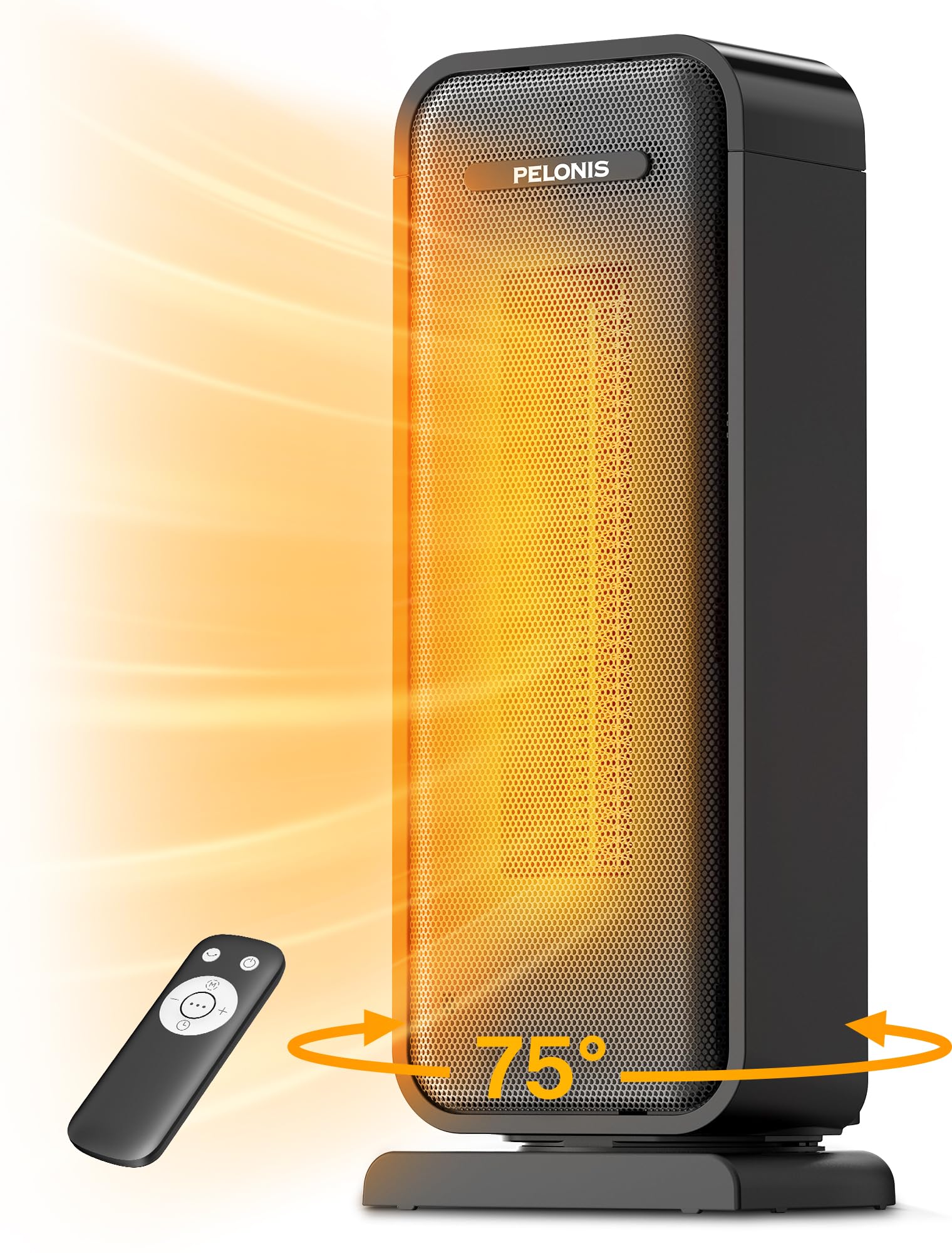 Image of Pelonis 1500w Electric Space Heater for Indoor Use with Thermostat, Oscillation and Remote  Portable Ceramic Heater for Bedroom, Home and for Office Under Desk 16 Inch Remote Control