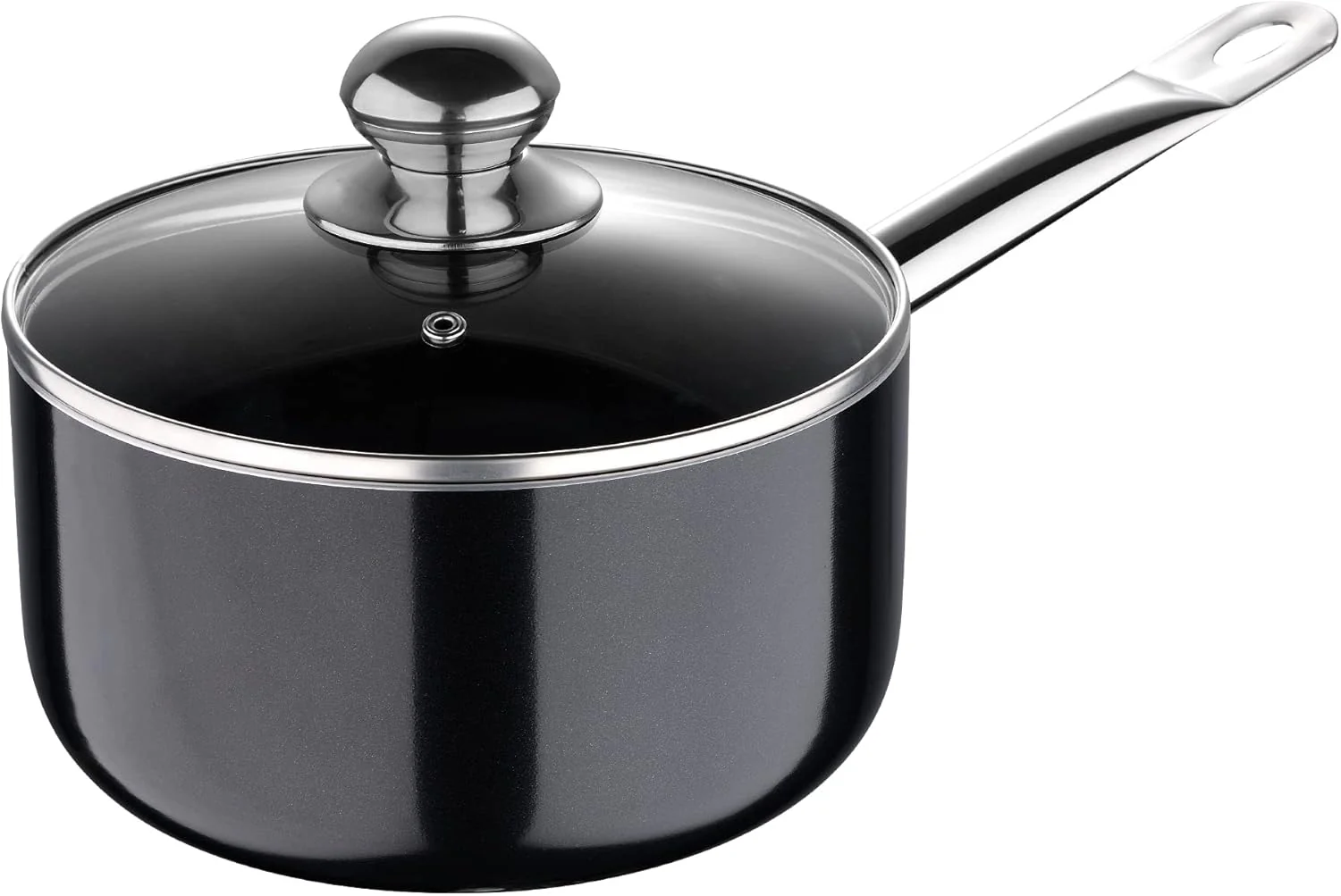Image of Prochef by Bergner - 3.5 Qt Cast Aluminum Non Stick Sauce Pan with Vented Glass Lid, Black