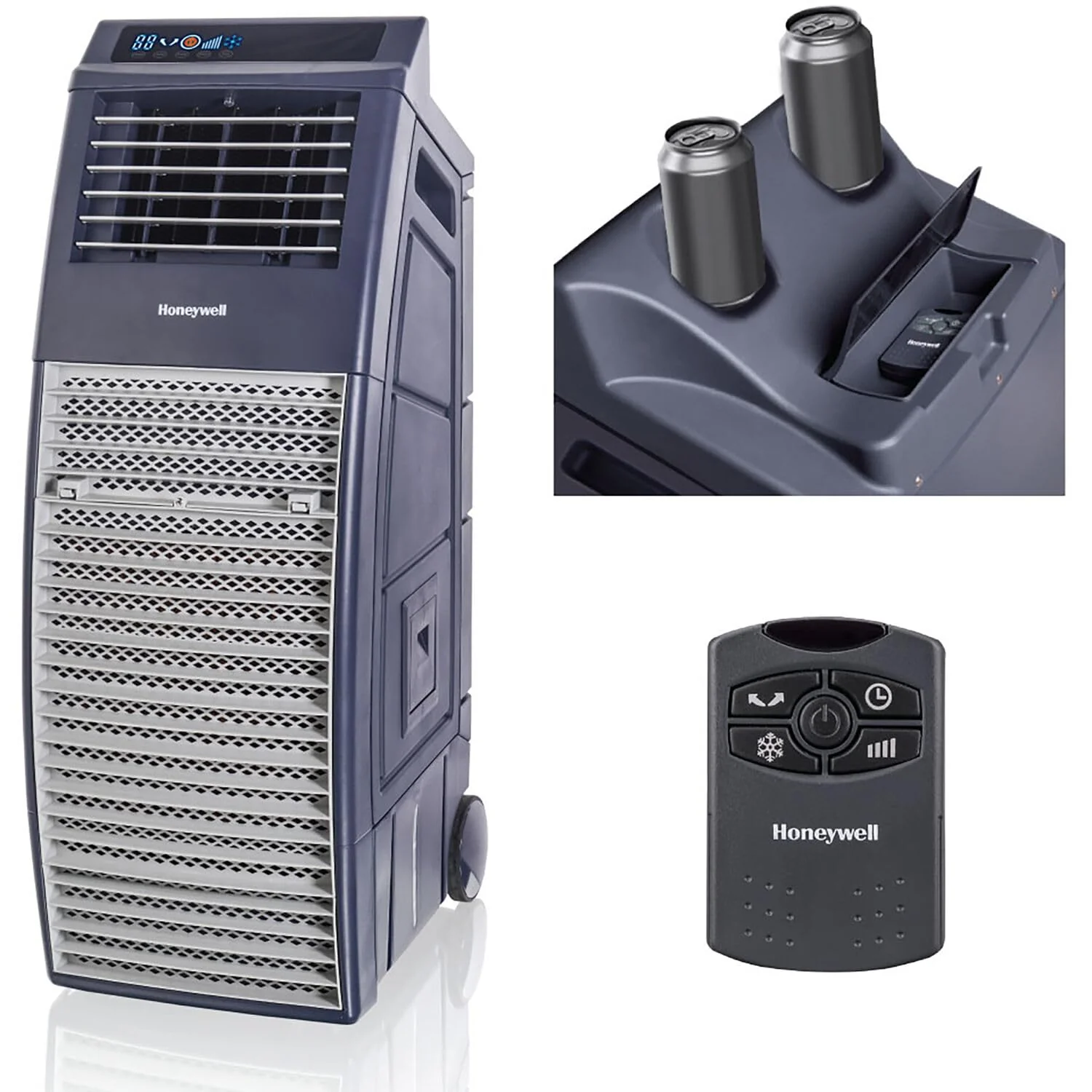 Image of Honeywell Outdoor-Safe Portable Evaporative Swamp Cooler & Fan with GFCI Cord, Powerful 36Ft Airflow with Drink Holders, Gray 5.3 Gallons Gray