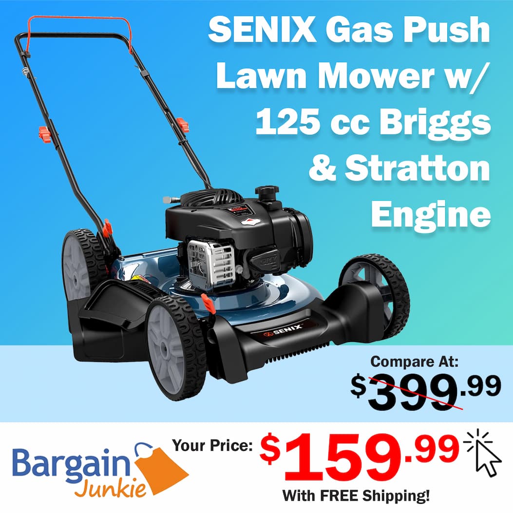https://www.bargainjunkie.com/products/senix-lspg-m4-21-inch-gas-push-lawn-mower-with-125-cc-4-cycle-briggs-stratton-engine-mulching-and-side-discharge-6-position-dual-lever-height-adjustment-2-in-1-push-11-inch-rear-wheels