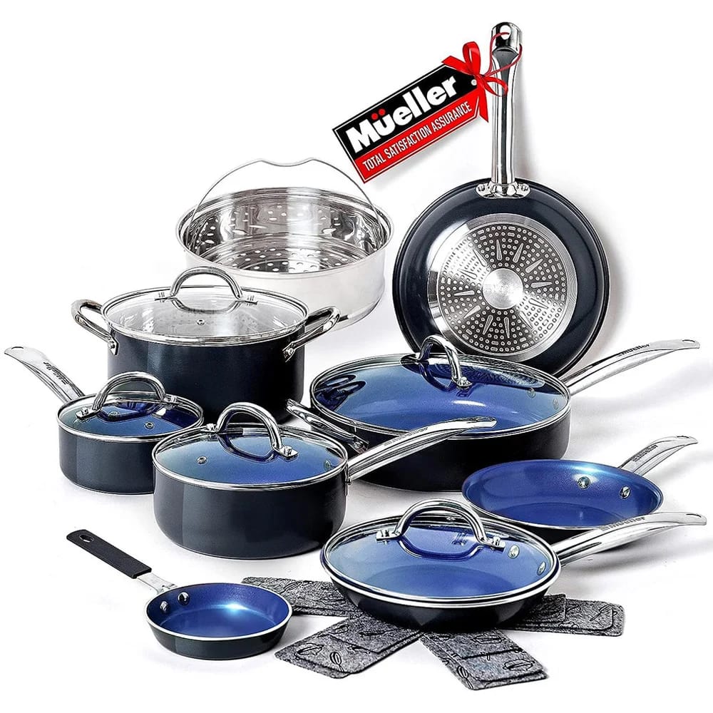 Image of Mueller UltraClad 14-Piece Kitchen Cookware Set, Sapphire
