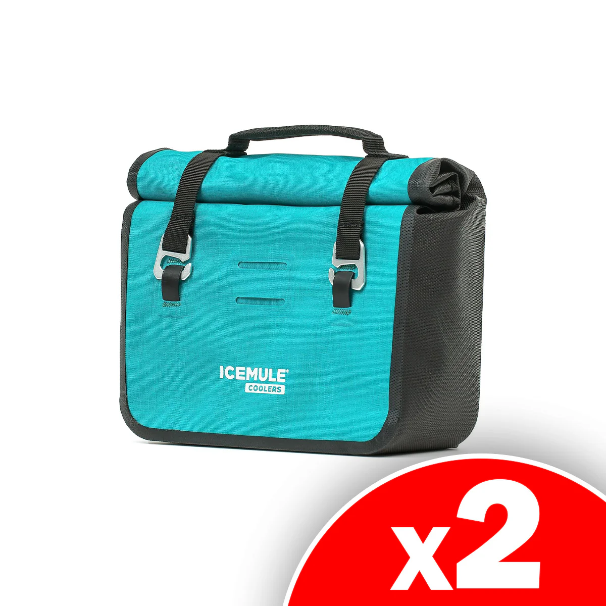 Image of ICEMULE Impulse Cooler - 3-in-1 Bike Handlebar Bag, Cross-Body Tote and Cooler with Carry Handle, Insulated Lunch Bag, Portable, Waterproof, Turquoise, 2 Pack