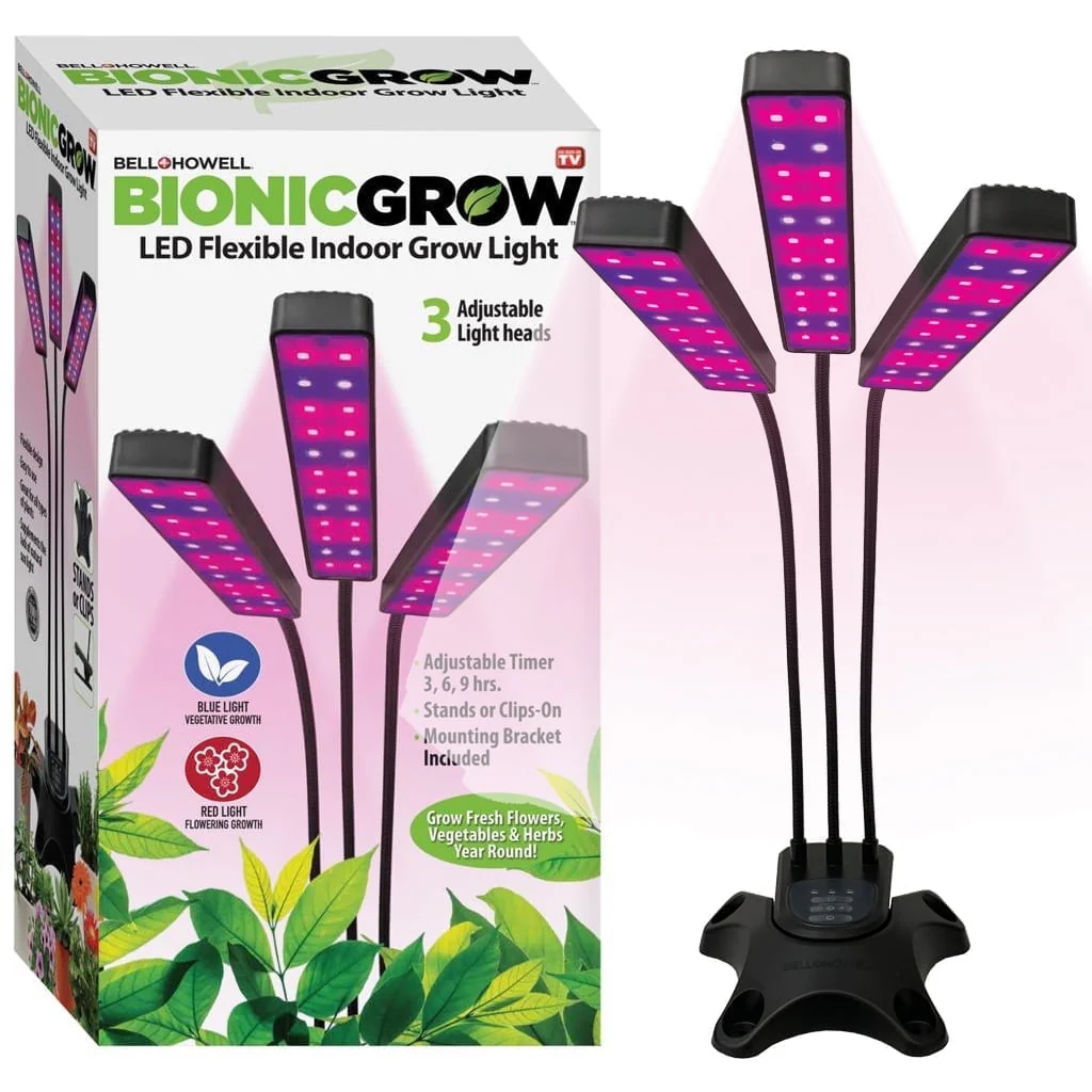 Image of Bell+Howell Bionic Grow Light for Indoor Plants, 3 Heads Flexible Growing Lamp with 8 Brightness Settings, 3 Light Modes Including Full Spectrum UV Light Growing Plant Light As Seen On TV