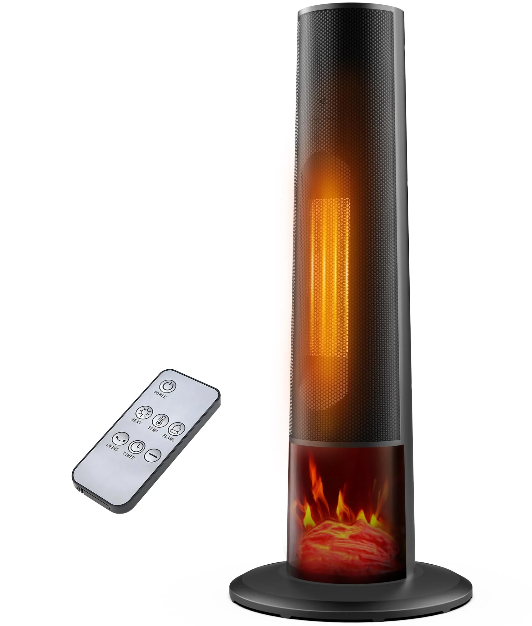 Image of Tower space heater with fireplace - Electric Space Heater with 3D Flame