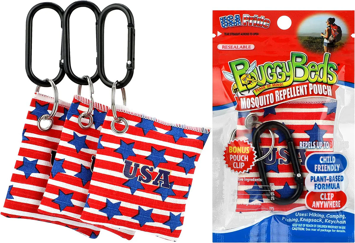 Image of BuggyBeds Mosquito Repellent Pouches with Pouch Clip, Plant-Based Formula, Reusable & Last up to 30 Days, Child-Friendly, USA Pride Colors, 20-Pack