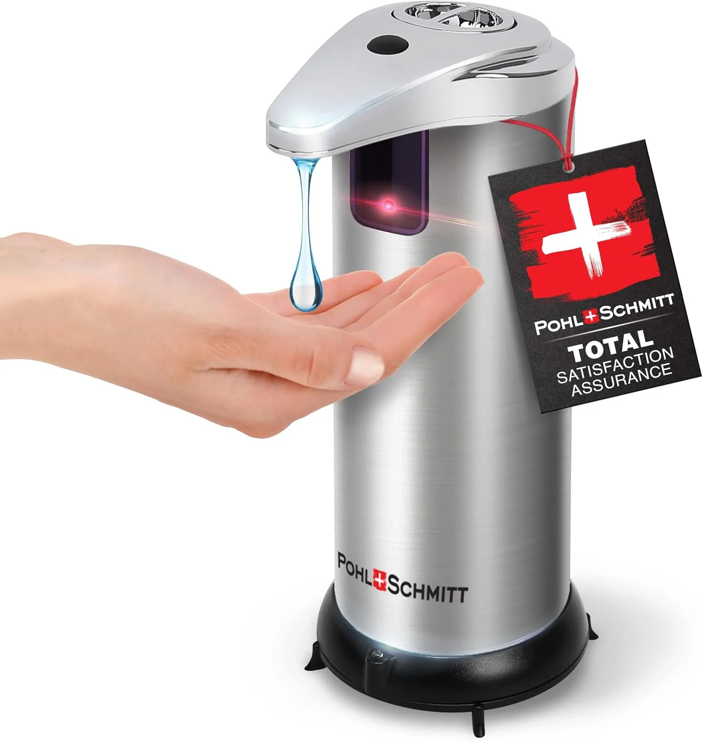 Image of POHL SCHMITT Premium Automatic Soap Dispenser Touchless Battery Operated Soap Dispenser Bathroom, 3 Adjustment Levels, Waterproof and Leakproof, Stainless Steel, for Bathroom, Kitchen, Office and More