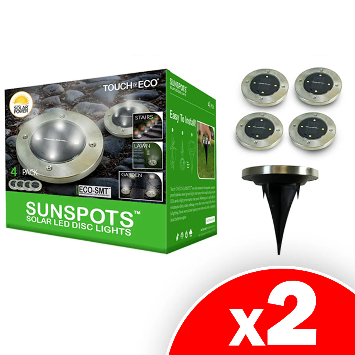 Image of Touch Of ECO Solar SUNSPOT 8-Pack Disc Lights