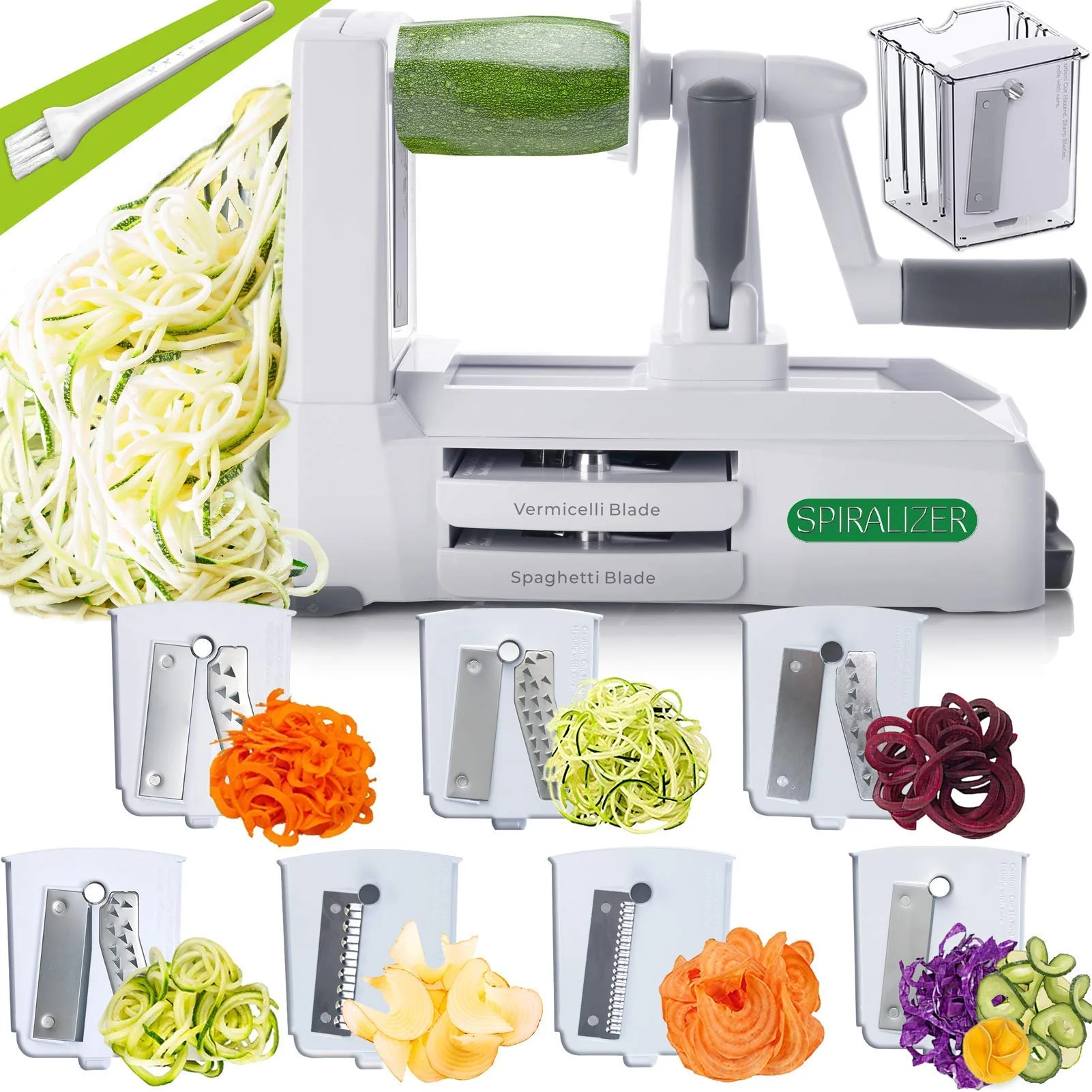 Image of Spiralizer 7-Blade Vegetable Slicer, Strongest-and-Heaviest Spiral Slicer, Best Veggie Pasta Spaghetti Maker for Keto/Paleo/Non-Gluten, Comes with 4 Recipe Ebooks White - 7 Blade