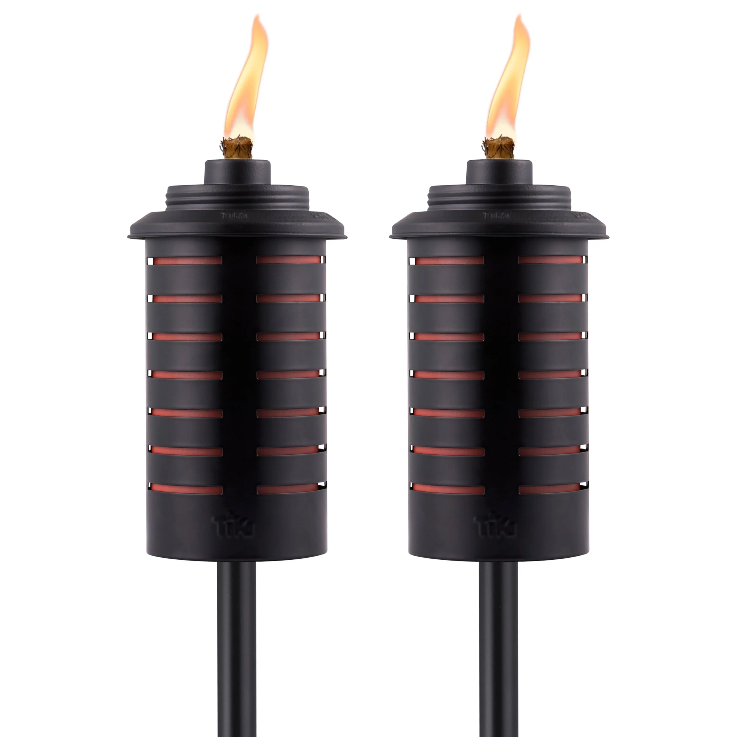 Image of TIKI Metal Black & Orange Easy Install Outdoor Torches, 2-Pack  65-Inch Decorative TIKI Torches for Patio, Lawn, Backyard & Garden  Weather-Resistant Torch Lighting with Wick & Snuffer 2 Pack