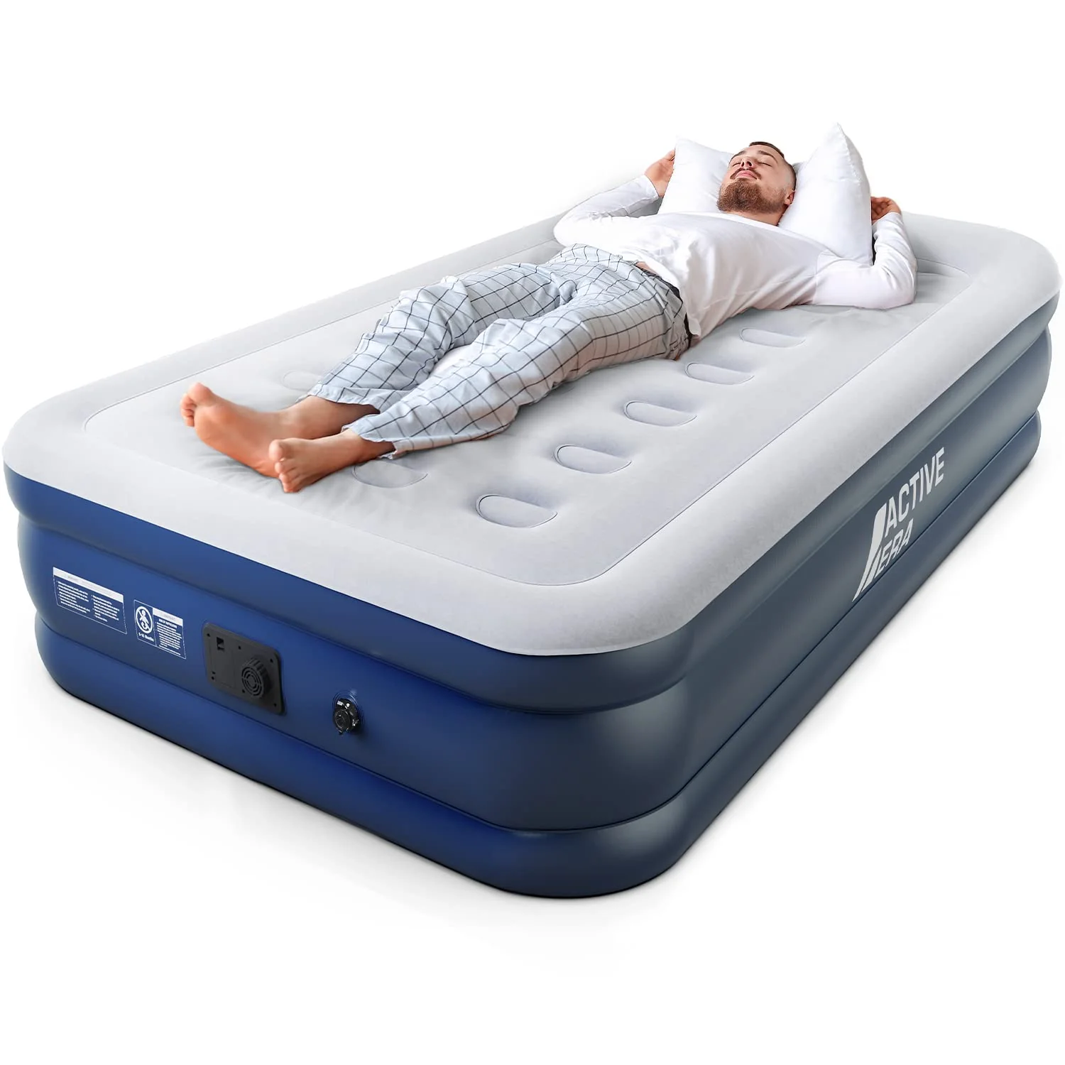Image of Active Era 20" Twin Air Mattress with Built-in Pump & Raised Pillow - Heavy Duty, Puncture Resistant, Waterproof
