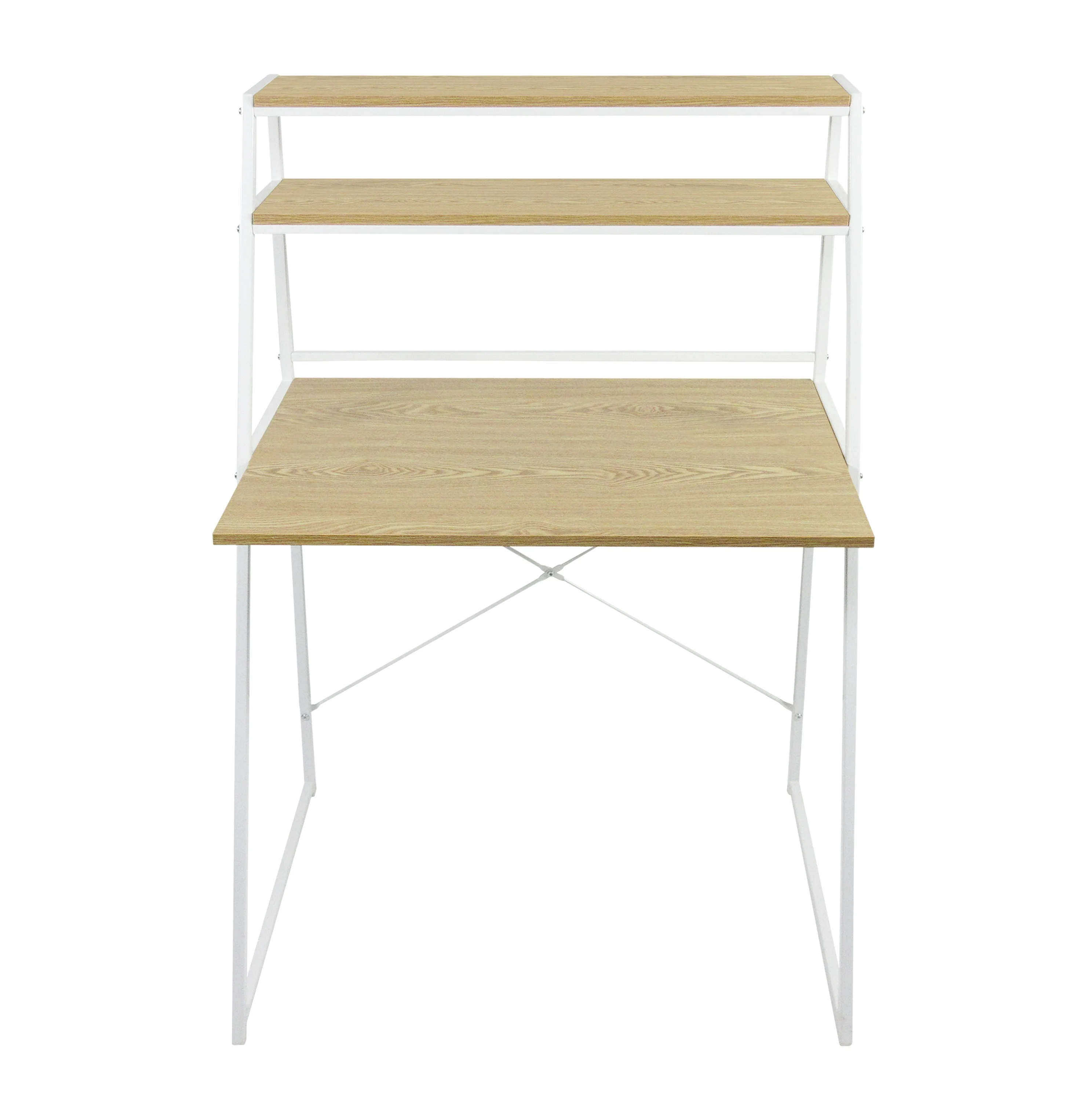Image of Metal Frame Desk with Shelving, White