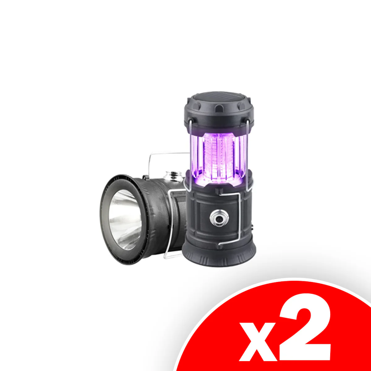 Image of 3-in-1 Solar Rechargeable Bug Zapper Lantern, 2 Pack
