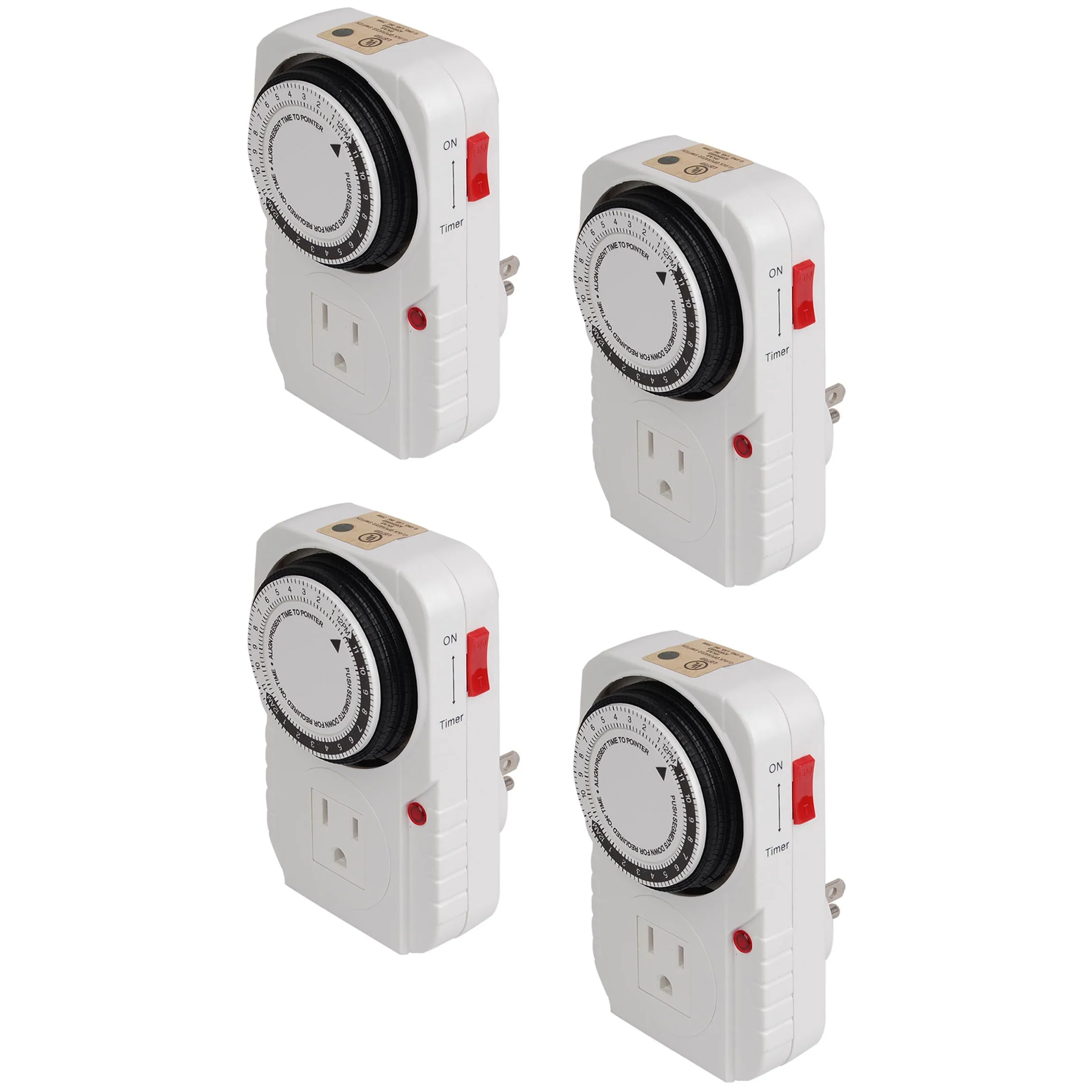 Image of Yescom 24-hour 1875W 15A Grounded Mechanical Timer Outlet - Great for Christmas Décor, 4 Pack
