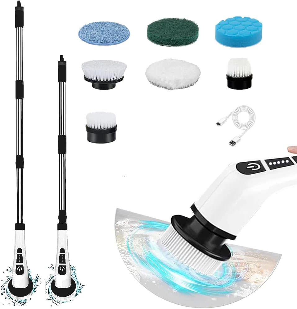 Image of Electric Spin Scrubber,Cordless Cleaning Brush Spin Scrubber,Power Scrubber 2 Adjustable Speeds,7 Replaceable Brush Heads (White)