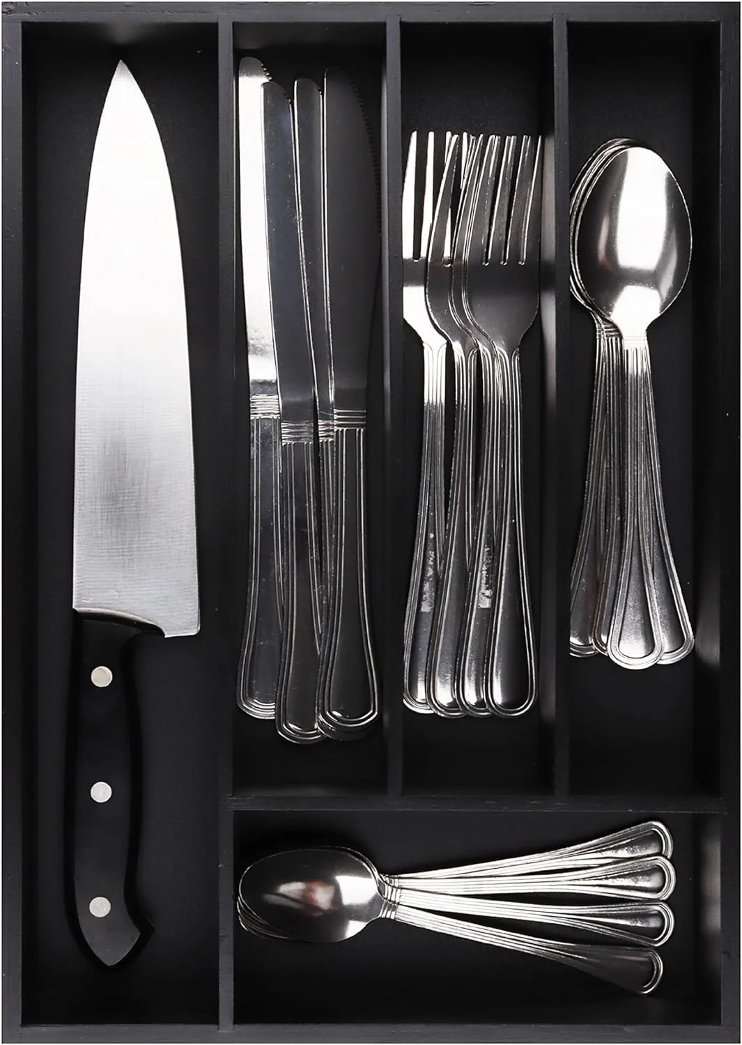 Image of Pristine Bamboo Silverware Organizer - Kitchen Drawer Organizer and Kitchenware Organizer - Cutlery Tray - Cutlery, Utensil and Silverware Holder - Silverware Drawer Drawer (5-Slots, Black)