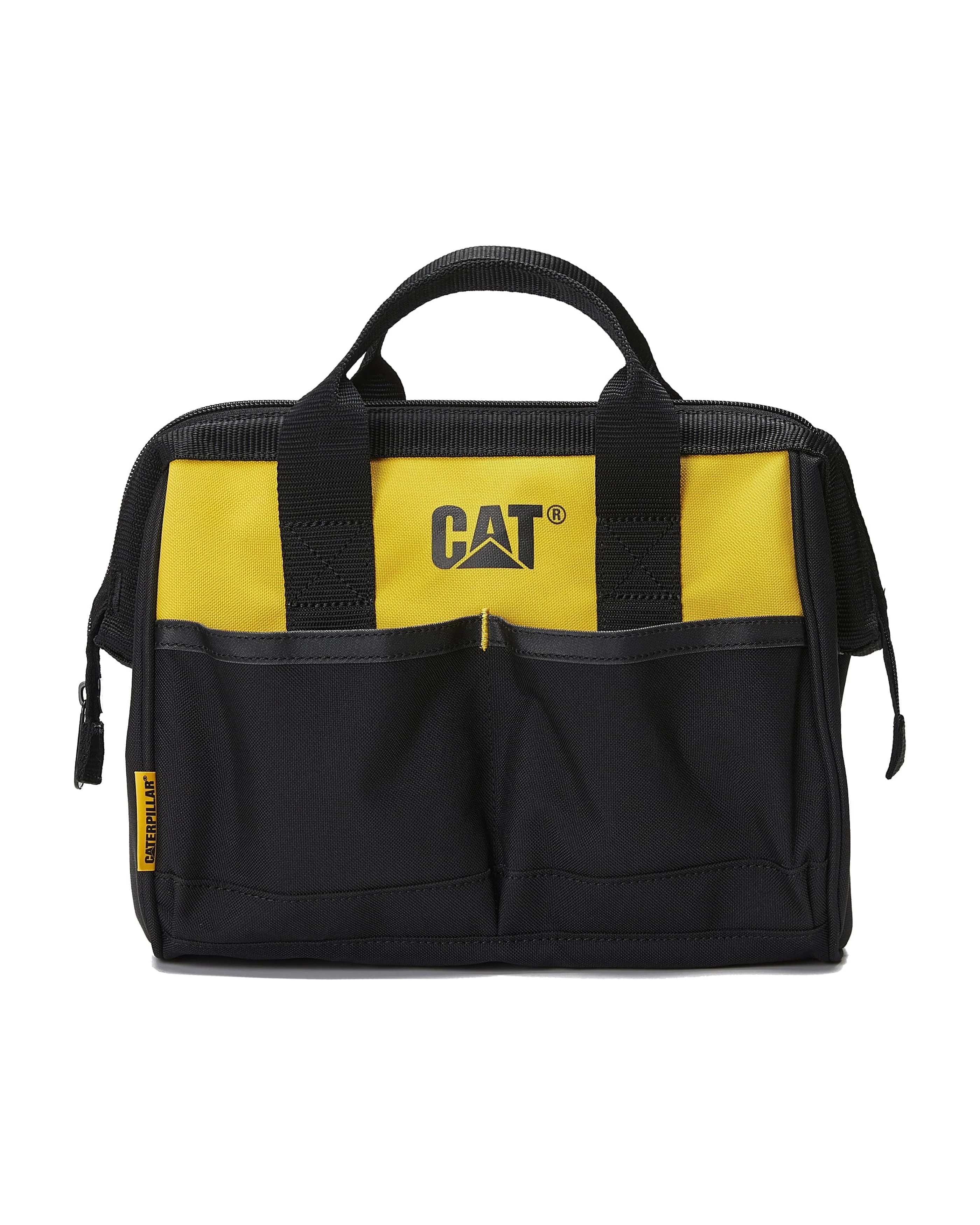 Image of Tool Storage 12 in., 4 Pockets, Black and yellow, 600-D Polyester, Tool Bag, Large Open Main Compartment, Webbing Handle