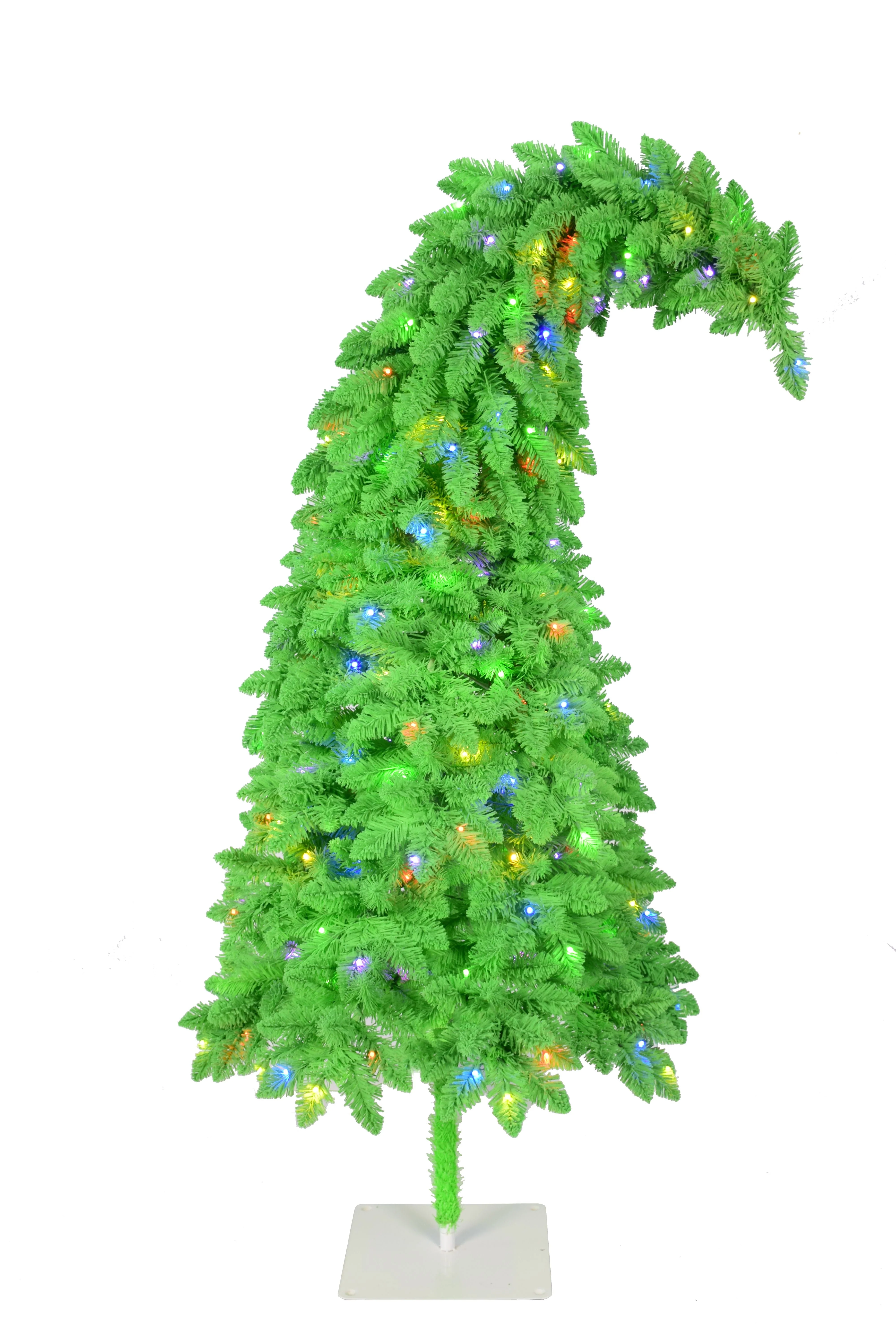Image of 5ft Pre-Lit Green Flocked Curvy Christmas Tree, 230 Color Changing LED Lights