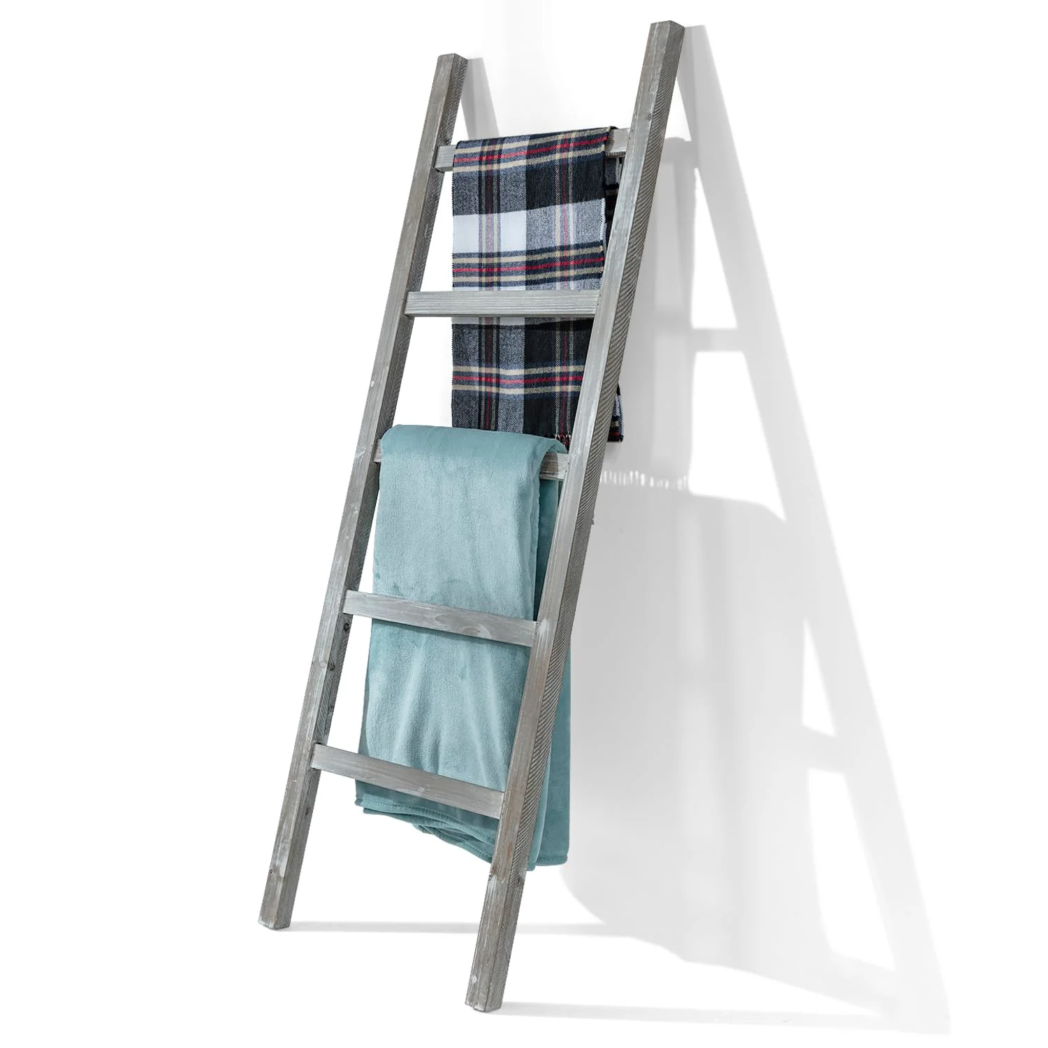 Image of MyGift 4.5-Foot Weathered Wood Decorative Blanket Storage Ladder