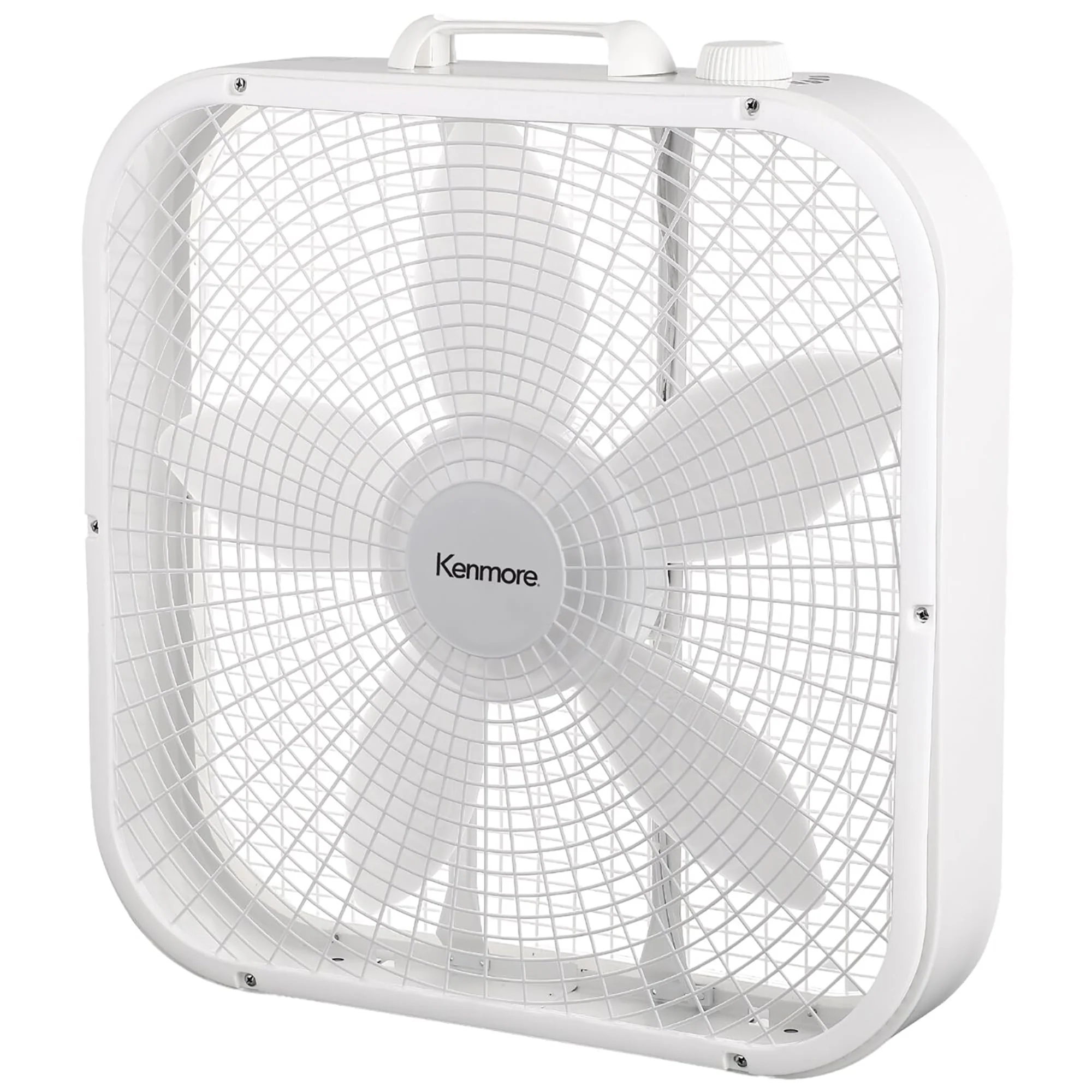 Image of Kenmore Box Fan - 20" White, 3 Speed Cooling & Airflow, Square Floor Fan, Portable Carry Handle, Mechanical Controls, 5 Blades, Home-Office-Garage