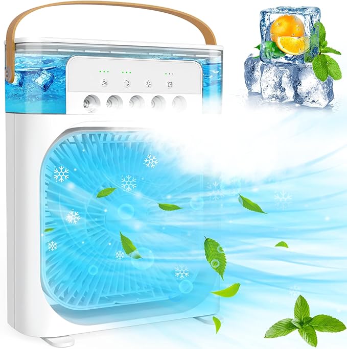 Image of Mini Desktop Cooling Misting Fan, 1/2/3 H Timer, 3 Speeds, 360Adjustment,for Office, Home, Room, Desk, Car - White