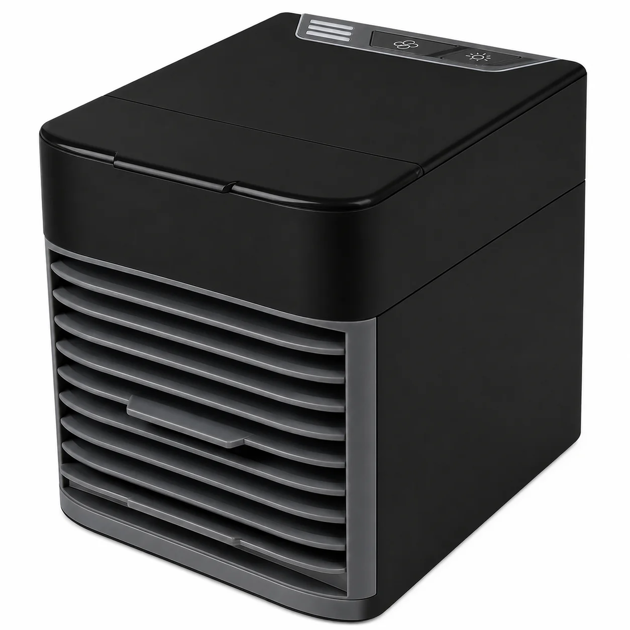 Image of Portable Air Conditioner Fan, Personalized Climate Control, Extended Cooling Capability 3-in-1 USB Desktop Air conditioner with 7 Led Light Colors, Black/Grey