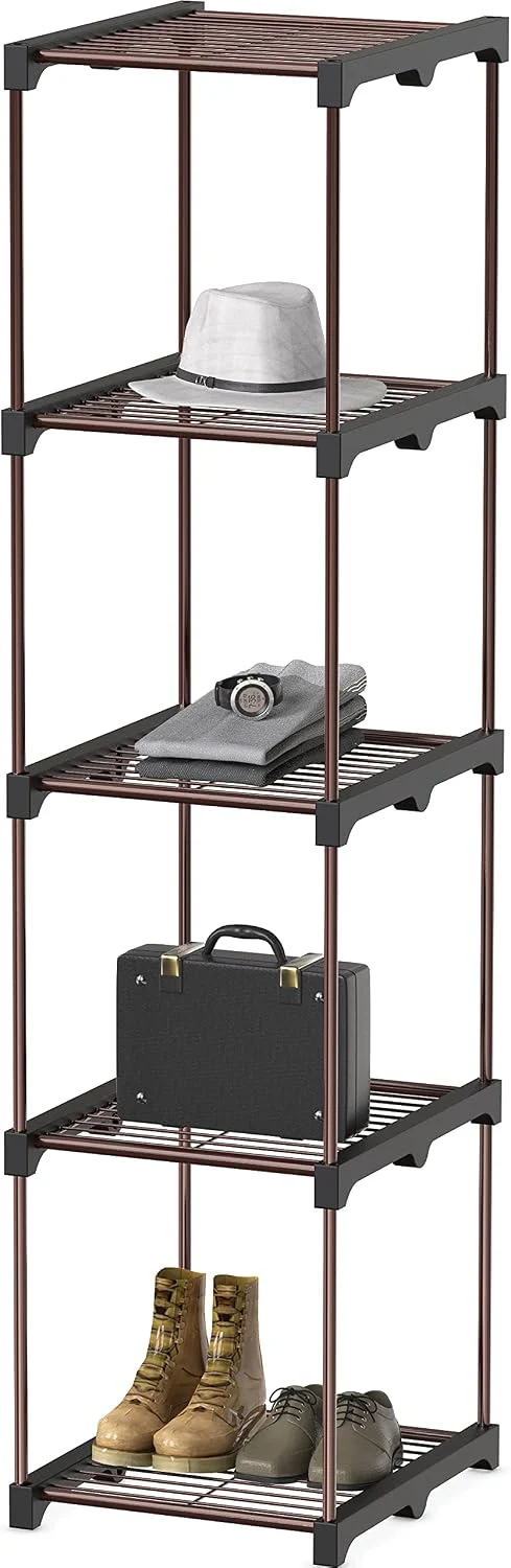 Image of Simple Houseware Storage Shelves Multipurpose 5-Tier Freestanding Closet Organizer Kitchen Tower Rack, Bronze