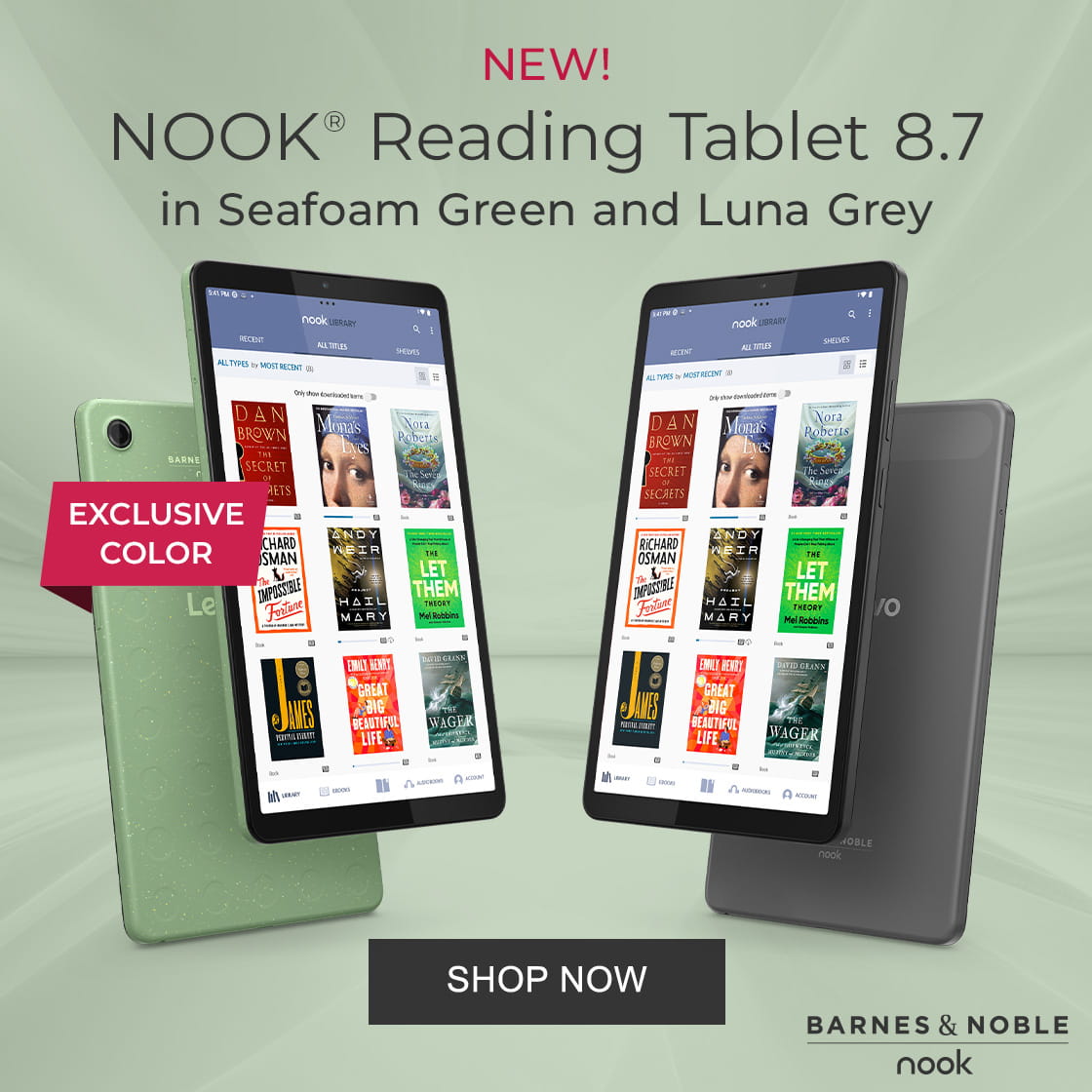 NOOK Reading Tablet 8.7 in Luna Grey and Seafoam Green [EXCLUSIVE COLOR] - PRE-ORDER