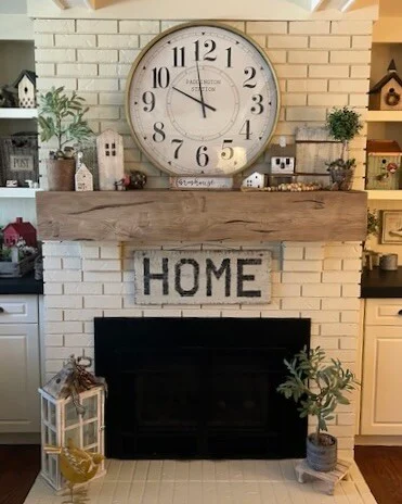 Hand Hewn Faux Wood Mantels - Light Oak fireplace after image