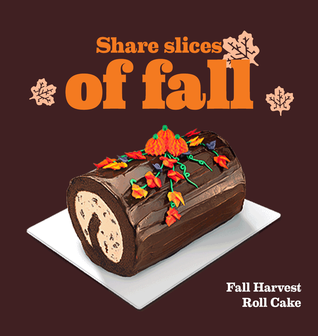 Fall Harvest Roll Cake, Harvest Swirl Cake, Create Your Own PhotoCake®. Share slices of fall.