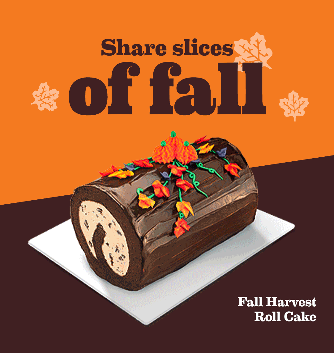 Fall Harvest Roll Cake, Harvest Swirl Cake, Create Your Own PhotoCake®. Share slices of fall.