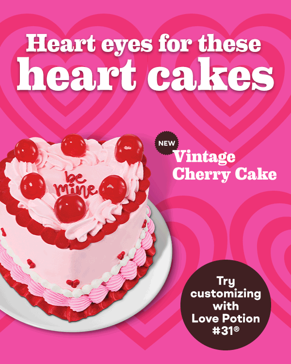 New Vintage Heart Cake & Vintage Cherry Cake. Heart eyes for these heart cakes. Try customizing with Love Potion #31®