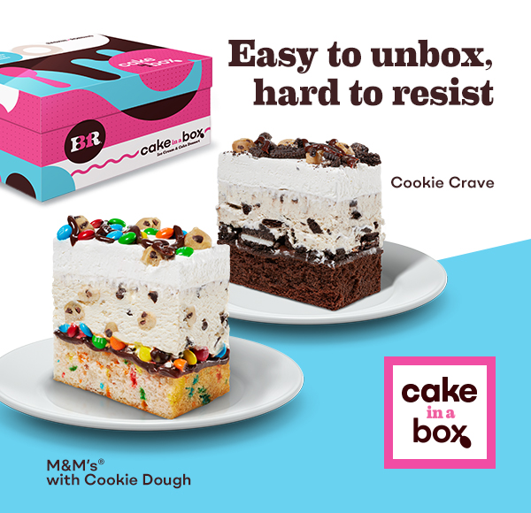 Cookie Crave & M&M’S® with Cookie Dough Cake in a Box. Easy to unbox, hard to resist.