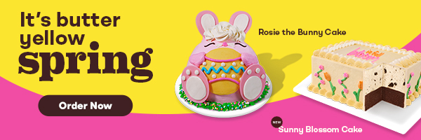 Rosie the Bunny Cake & New Sunny Blossom Cake. It’s butter yellow spring. Order Now.