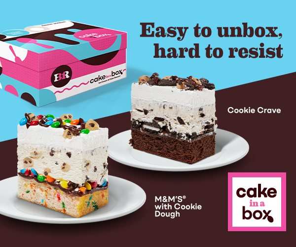 Cake in a Box. Easy to unbox, hard to resist. Featuring M&M'S with Cookie Dough Cake in a Box and Cookie Crave Cake in a Box.
