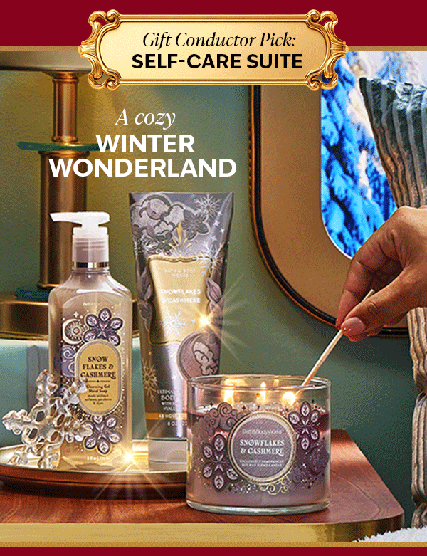 Gift Conductor Pick: Self-care Suite. A cozy winter wonderland. 