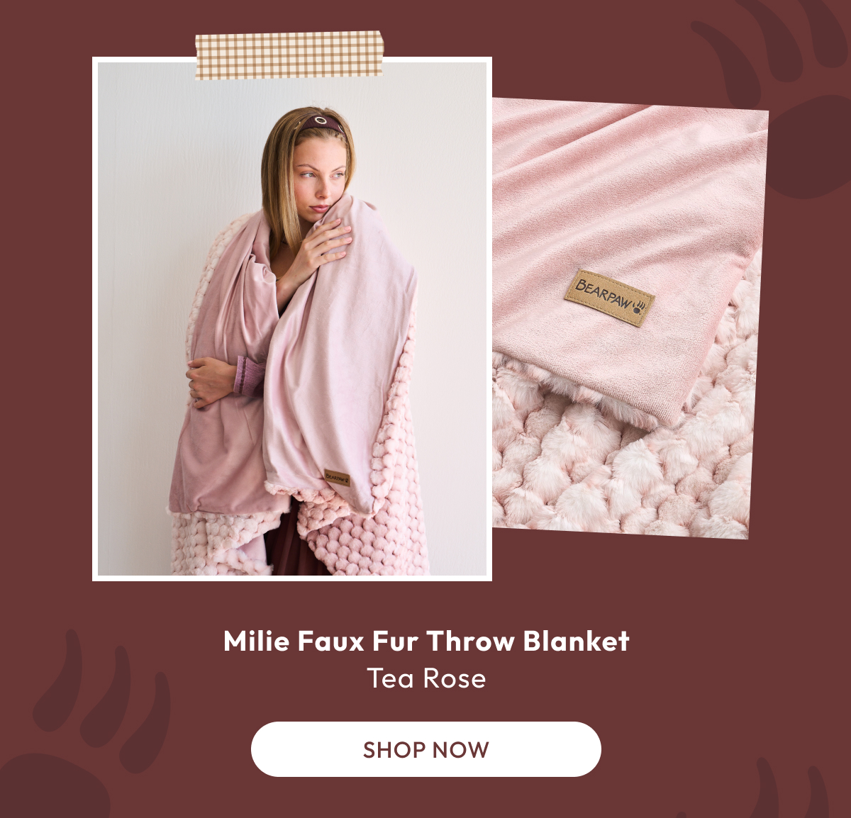 Milie Faux Fur Throw Blanket Tea Rose